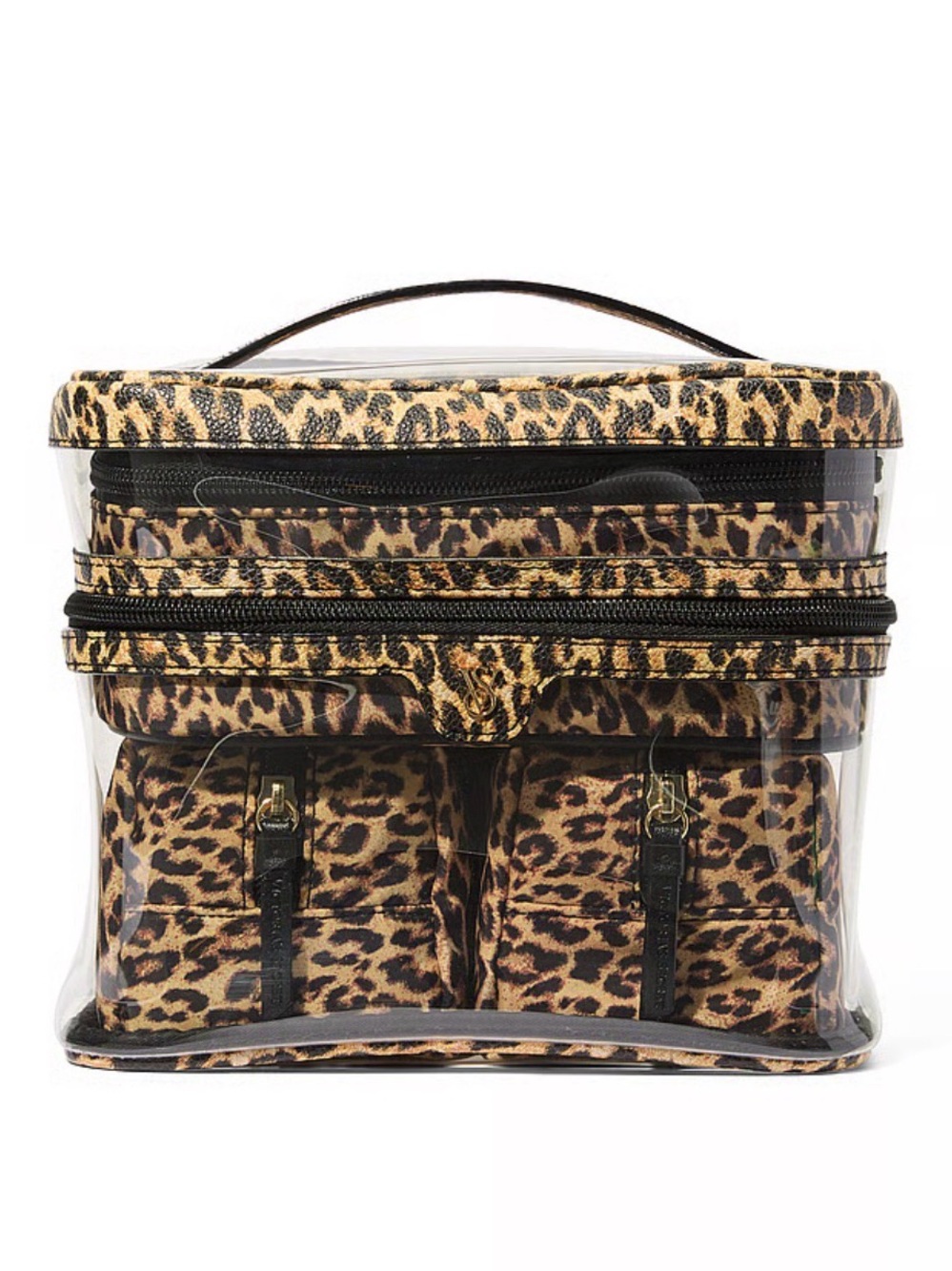 Victoria's Secret Leopard Print Clear Toiletry Case - Black & Tan Accents